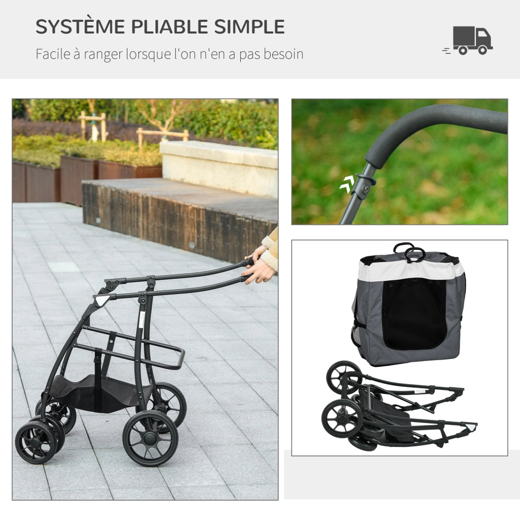 Carrello Pieghevole per Animali ¨C Zephmum ¨C Grigio 81x58x97.5 cm