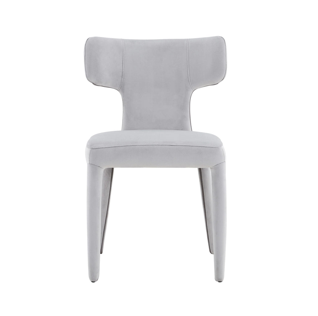 Set di 2 sedie da pranzo con schienale a T; seduta imbottita in tessuto; ferro; grigio chiaro