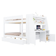 Letto a Castello 140x200 cm con Scrivania; Scaffali; Cassetti e Sponda Bianco