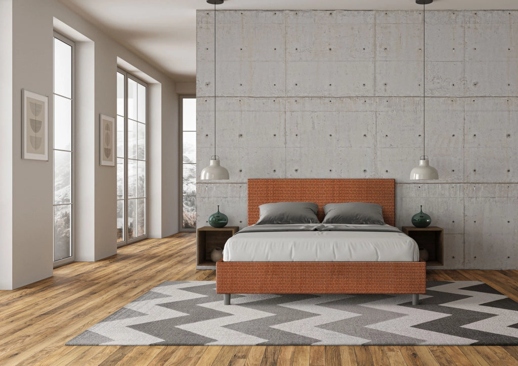 Letto Matrimoniale 160x210 cm con Rete e Contenitore Giroletto con Alzata Comoda Imbottito in Tessuto Labirinto Adele