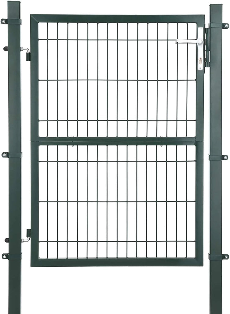 SONGMICS Cancello da Giardino, Cancelletto da Giardino, Acciaio Zincato con Serratura, Porta di 106 x 150 cm (L x H), Tubo Rettangolare, Cancello per Recinzione, Verde GGD200L