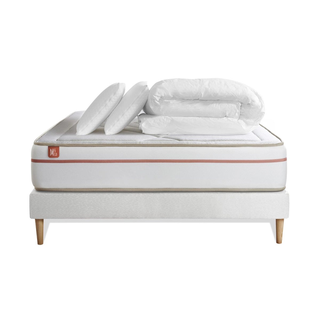 Pacchetto letto completo - Materasso 140x190cm + Box spring con doghe (kit) + 2 cuscini + Piumino - Le Paisible