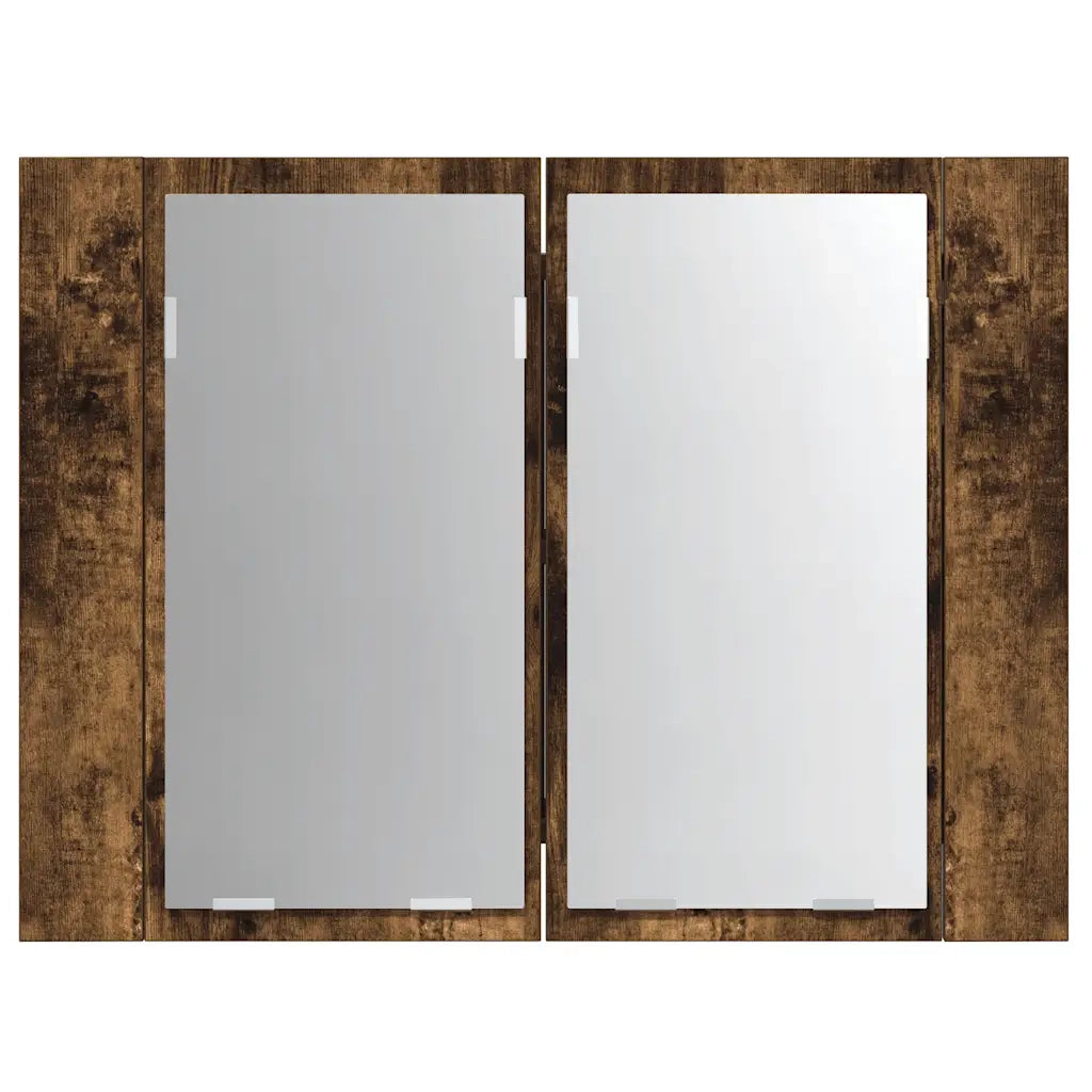 Mobile a Specchio LED-Armadietto a Specchio Rovere Fumo 60x12x45 cm Legno Multistrato