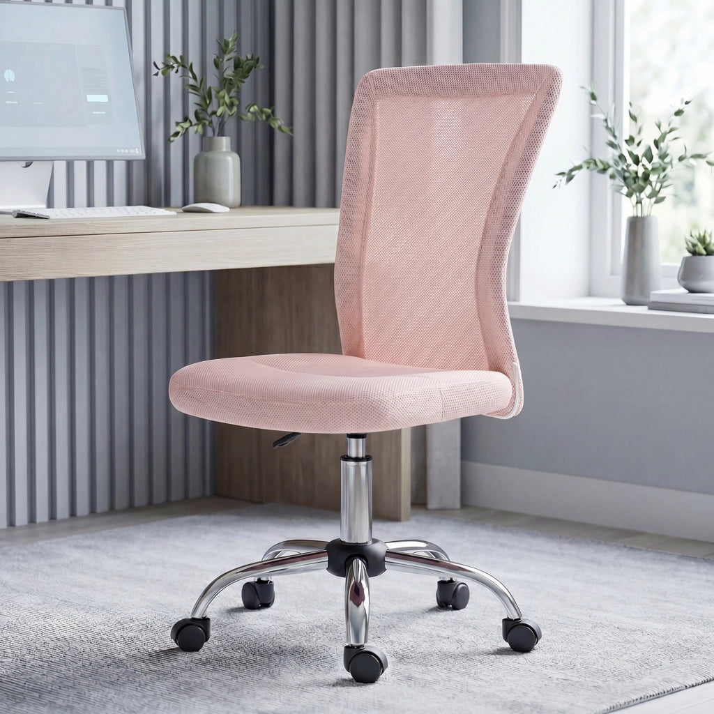 Sedia da Ufficio Ergonomica Girevole 43x58x90-100 cm Senza Braccioli in Tessuto Traspirante a Rete Rosa