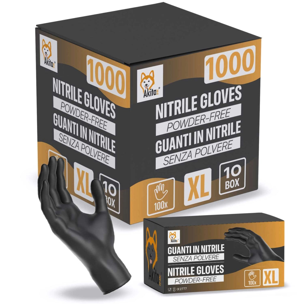 Guanti Nitrile Neri XL Senza Polvere Akitaink 1000 pezzi