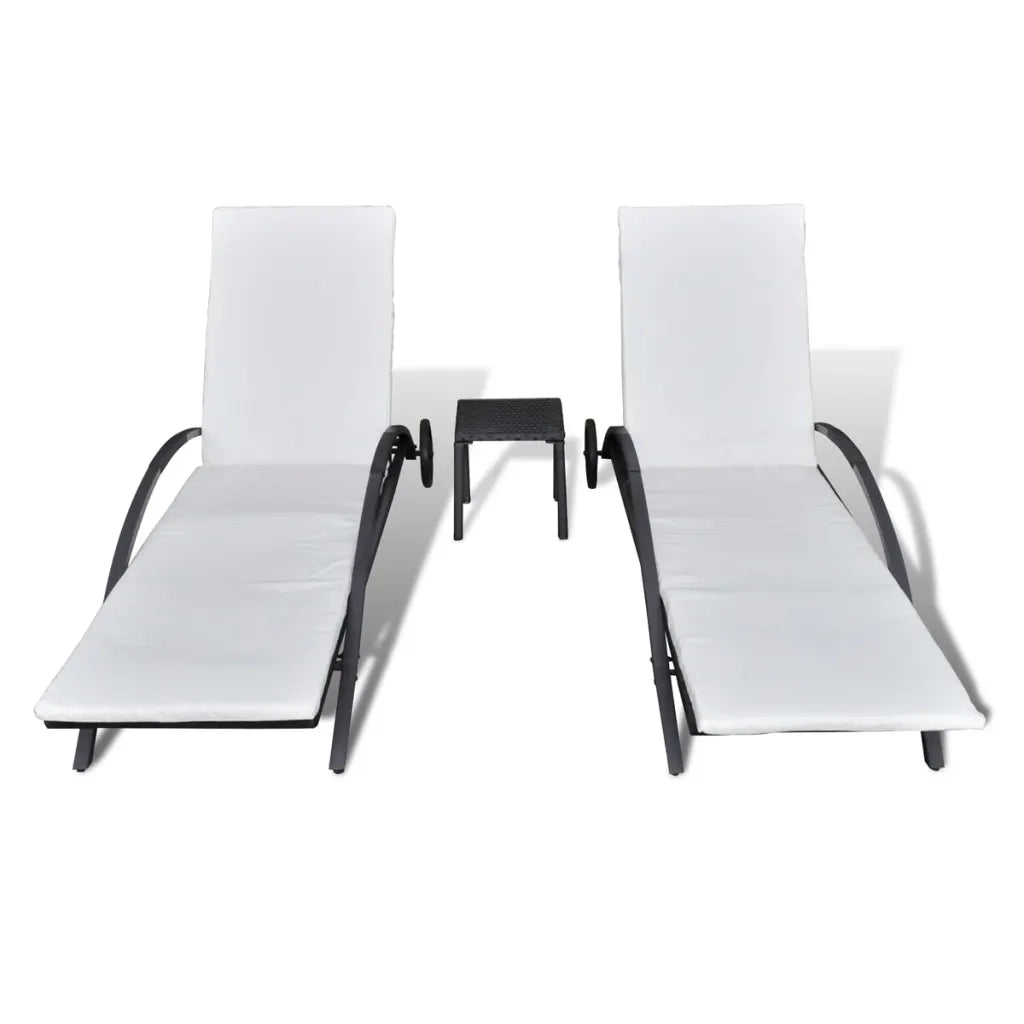 Lettini Prendisole con Tavolino in Polyrattan Nero 42491