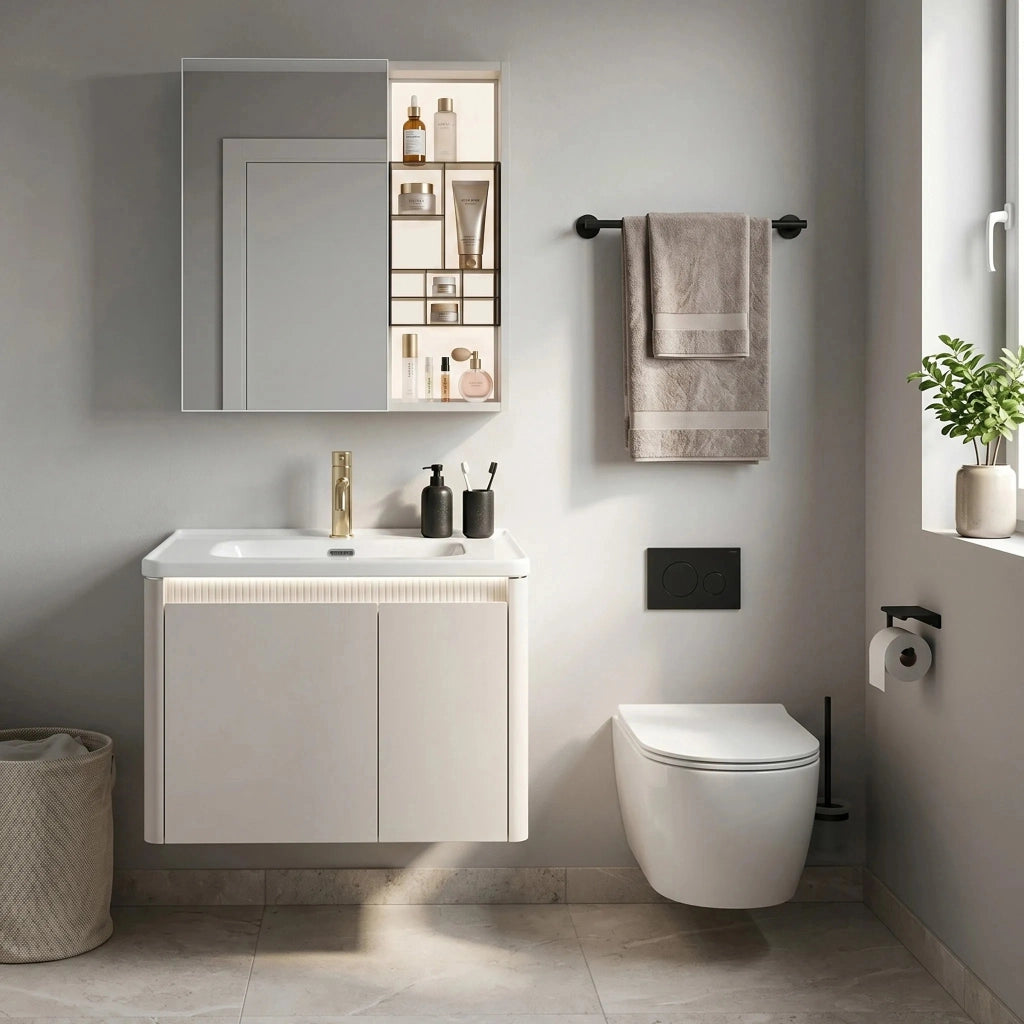 Set Di Mobili Da Bagno Con Lavabo Sora De07-60 Beige 60cm