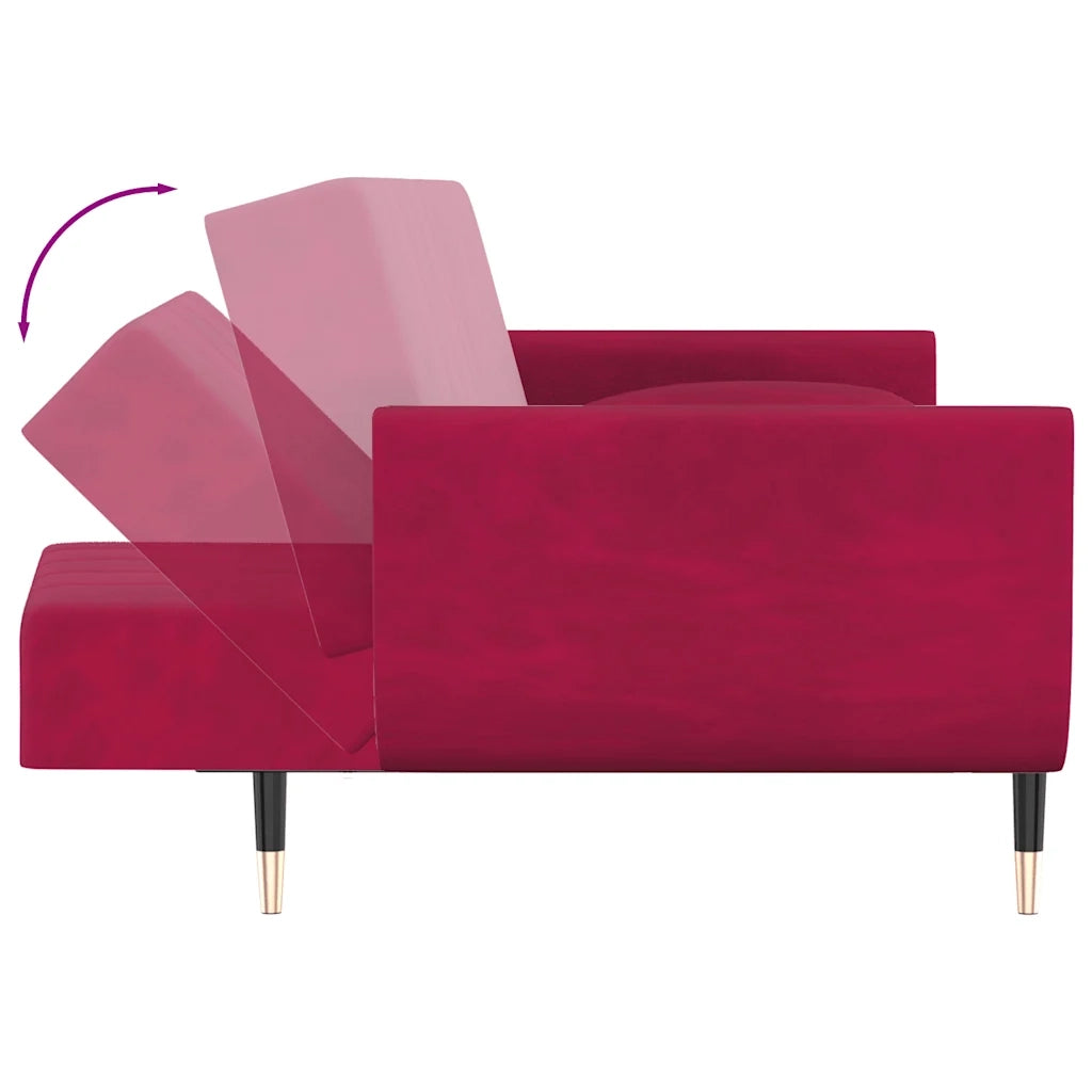 Divano Letto a 2 Posti con 2 Cuscini Rosso Vino in Velluto cod mxl 5733