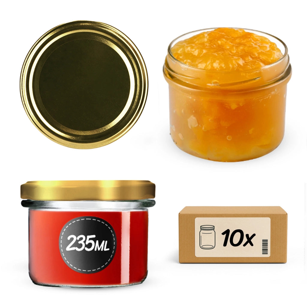 Barattoli di vetro KADAX Tartu 235 ml 10 pezzi 82 mm + coperchi dorati