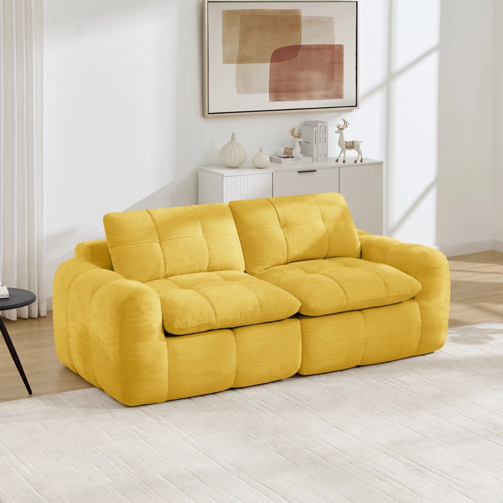 Divano modulare a 2 posti in chenille con seduta profonda e design ergonomico senza montaggio giallo 194 × 97 × 68 cm