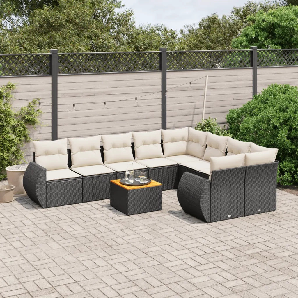 Set Divani da Giardino 10pz con Cuscini in Polyrattan Nero 3225160
