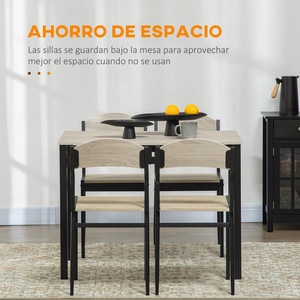Set Tavolo da Pranzo con 4 Sedie ¨C Xylo ¨C Metallo Nero e Legno Rovere, Moderno per 4 Persone