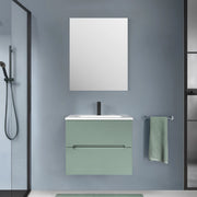 Mobile bagno sospeso 60 verde cannettato 2 cassetti lavabo e specchio Rigo