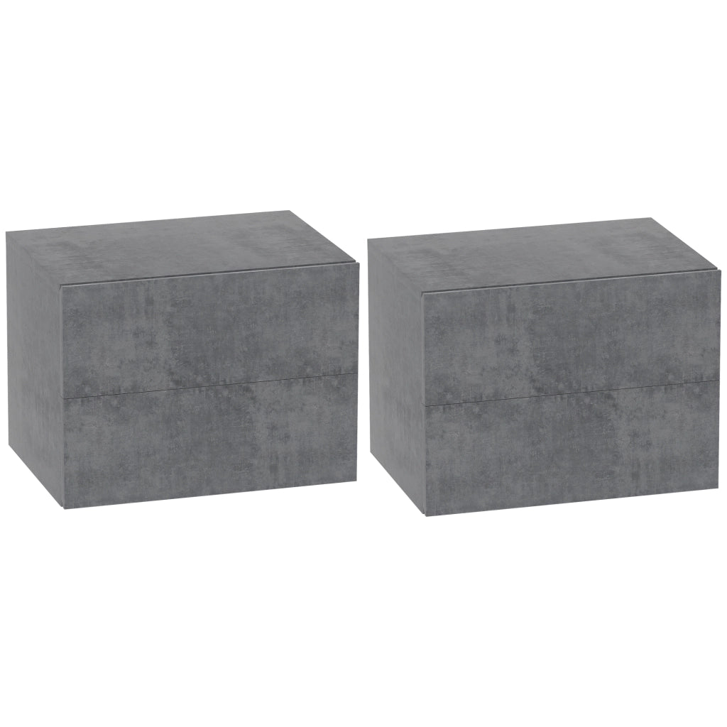 Set di 2 Comodini Sospesi con 2 Cassetti Moderni e Salvaspazio, 40x29x30 cm, Grigio Cemento