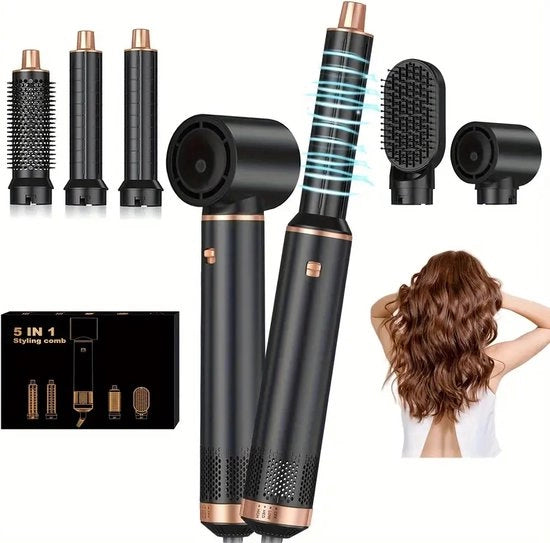Pentole per capelli - 5-in-1 Spazzola a aria calda multifunzionale - 800W Stilista termico - Con fissaggi intercambiabili
