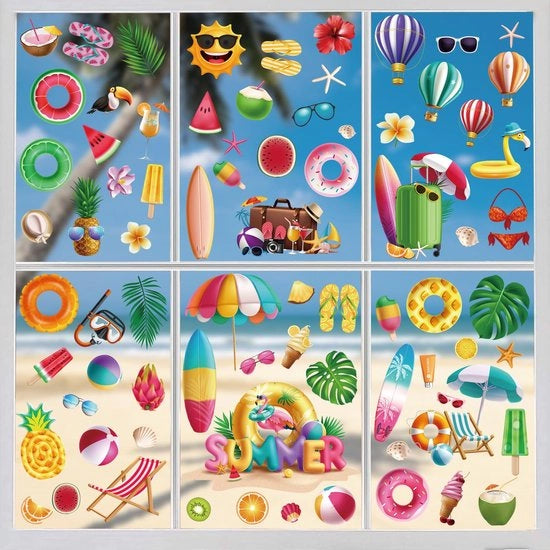 Decorazione per finestre estive, Sticker per finestre decorativi, Decorazione per finestre estive, Sticker per finestre decorativi, Decorazione per finestre estive per bambini, Modello: KIKISML, Materiale: Self-adesivo, Dimensioni: variabili, Herbruikbaar