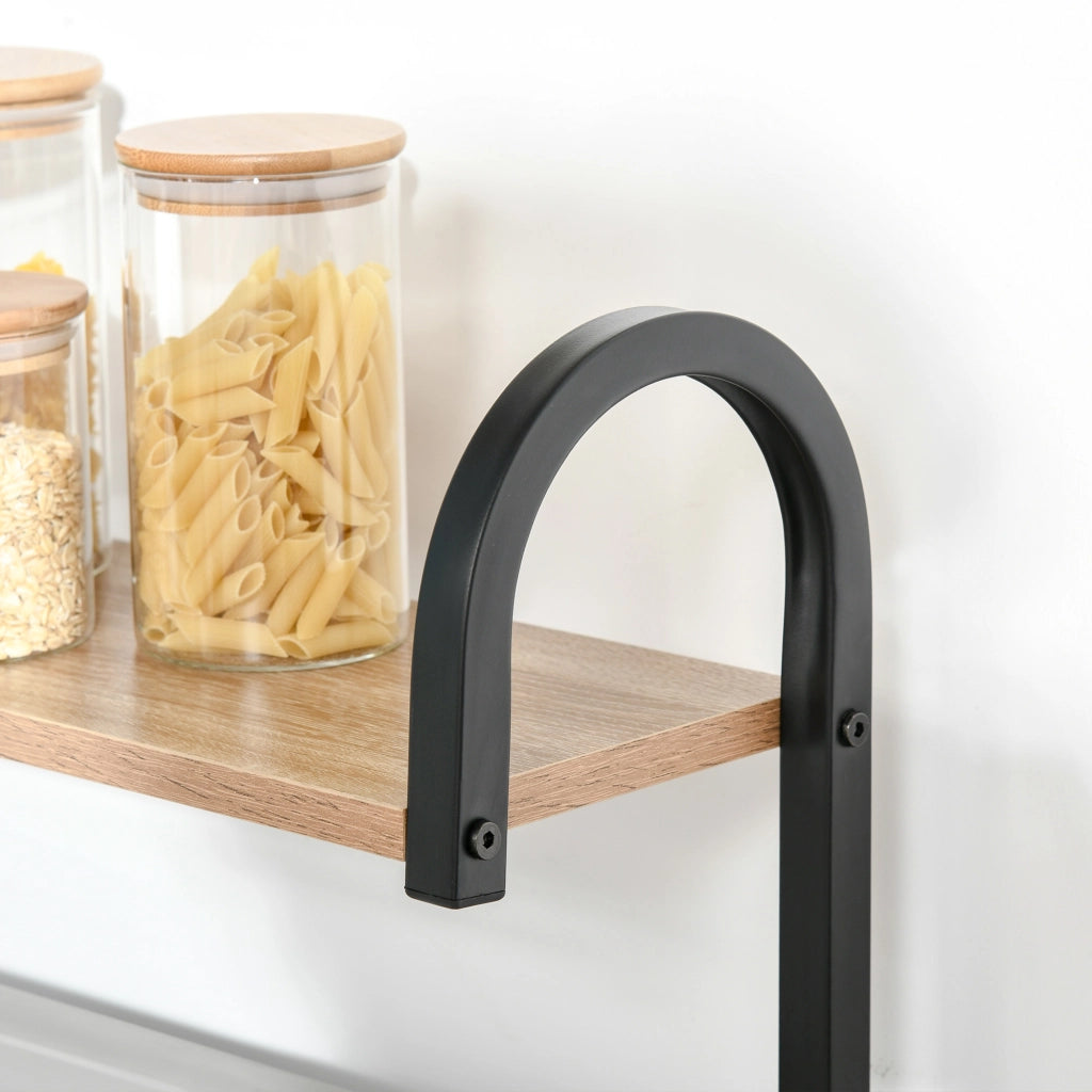 Mobiletto per Microonde con Ripiani e Ganci ¨C Zephmum ¨C Acciaio e Legno, 60x40x125 cm, Colore Legno