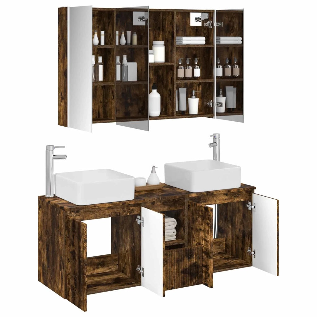 Set di Armadi da Bagno 4 pcs Rovere Fumo Legno ingegnerizzato 3406387