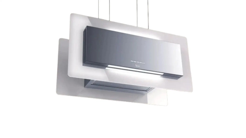 CAPPA TRISIA APPESA cm 90x43 - Inox, vetro Bianco - 800 m3/h