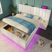 LETTO Contenitore 160x200 cm in PU Bianco con LED e ricarica USB-C
