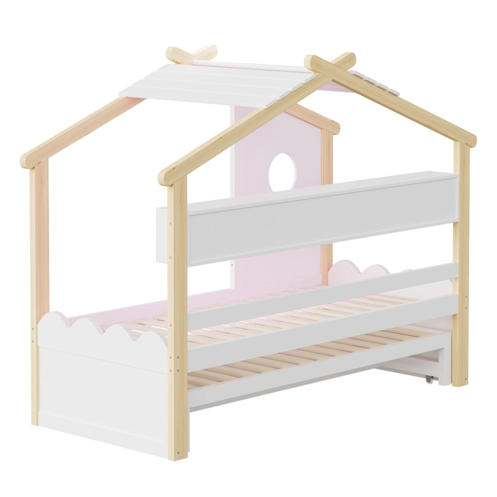 Letto 90x200 cm bianco e finitura legno con letto aggiuntivo 90x190 cm cassetti integrati porta ricarica USB Type C luci LED e mensole funzionali