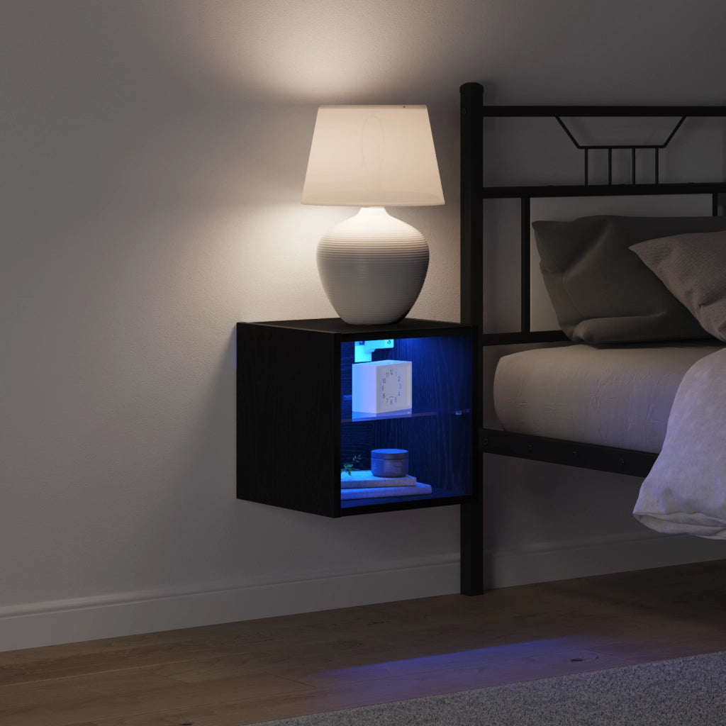 Mobile TV LED Nero Rovere 30x28,5x30 cm Legno ingegnerizzato