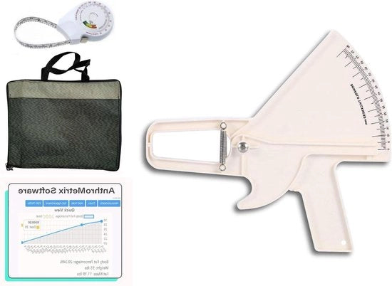 Kit per misurare il livello di grasso corporeo - Calcolatore di IMC - Borsa di trasporto e manuale - Precisione 10 mm (bianco)
