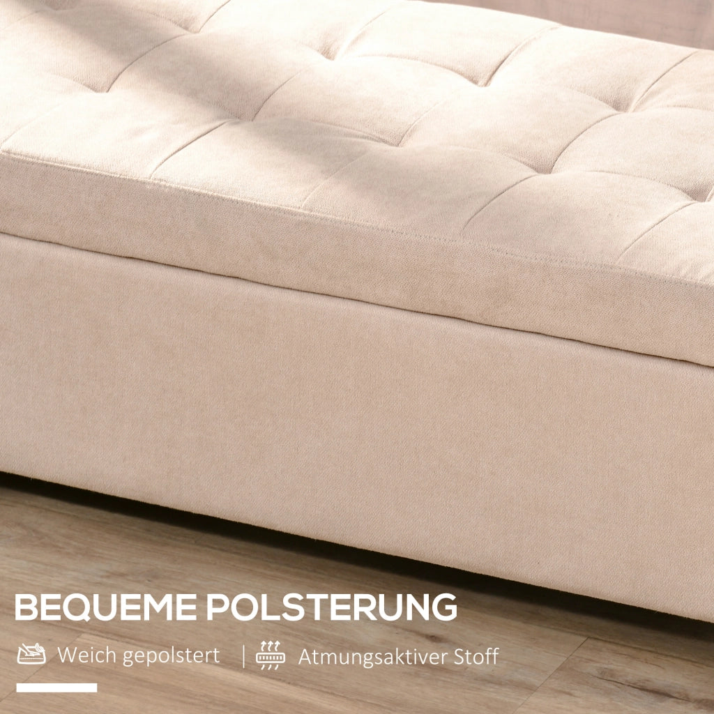 Panca contenitore imbottita in poliestere con seduta trapuntata e ampia capienza beige 125 × 49 × 41,5 cm
