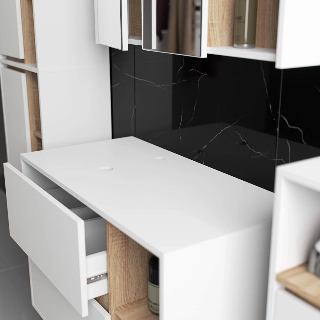 Mobile bagno senza lavabo VAMI sospeso Bianco, Sonoma Quercia 90 cm 2 cassetti 90x45,5x60 cm