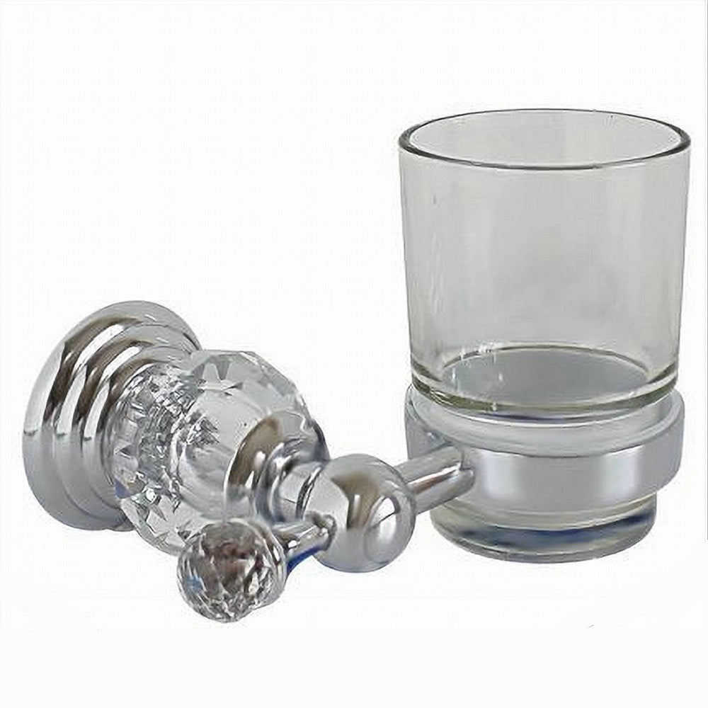 Trade Shop - Porta Spazzolini Dentifricio Con Bicchiere In Vetro A Parete Bagno Crystal 52822 -