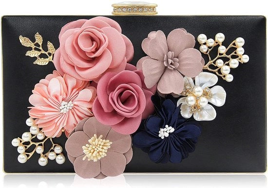 Clutch per donna, borsa da sera, borsa da sposa, borsa elegante a mano (nero)