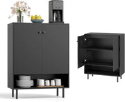 Armadio da cucina con 2 ante e 1 ripiano aperto, credenza con ripiani regolabili, credenza buffet 75 x 35 x 95 cm, armadio per soggiorno, sala da pranzo (Nero)