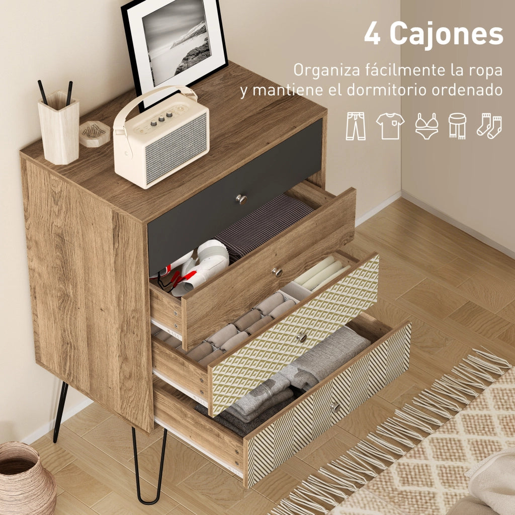 Cassettiera con 4 cassetti ¨C Xylo ¨C Gambe a forcina in acciaio stile bohemien multicolore 60x39x86 cm