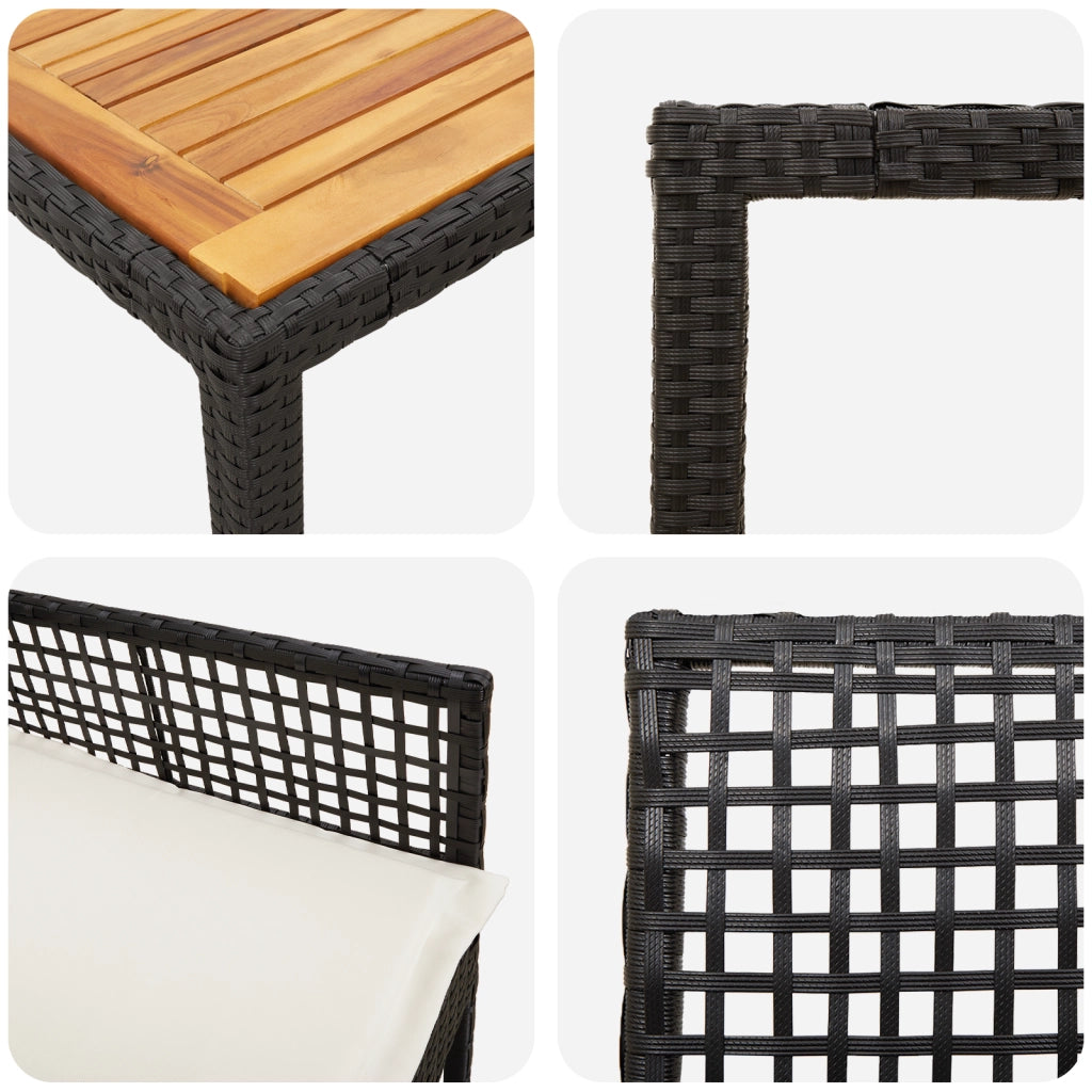Set da Giardino da 5 Pezzi con Cuscini Nero in Polyrattan