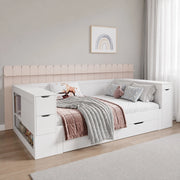 Letto per bambini multifunzione con cassetti e vano contenitore; MDF bianco
