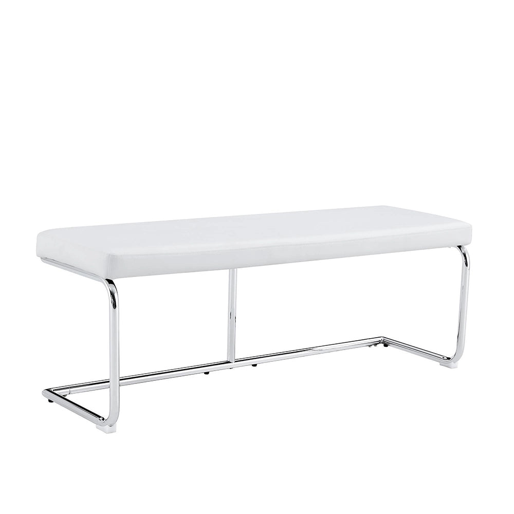 Panchina in pelle bianca 130 cm - Xylo - struttura cromata, moderna, per sala da pranzo, ingresso, soggiorno