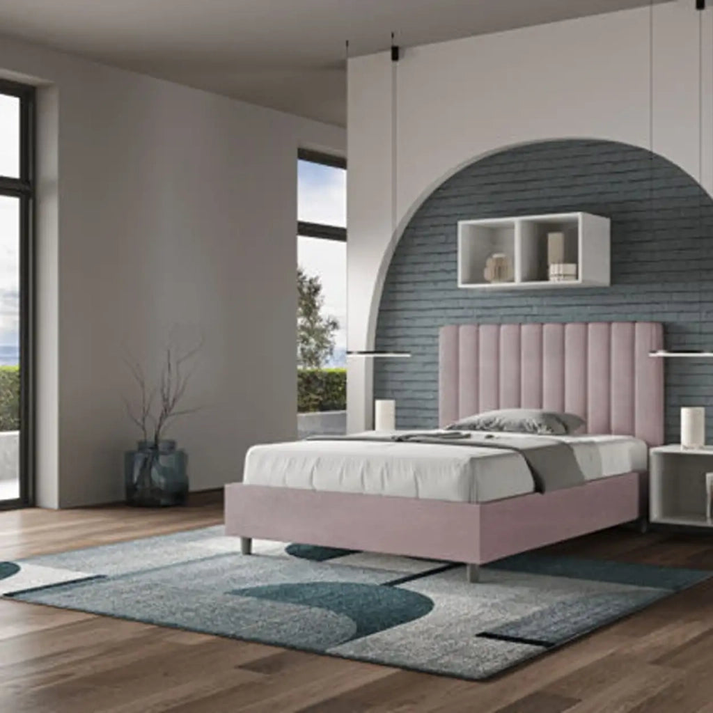Letto una piazza e mezza contenitore imbottito 120x210 microfibra glicine Agueda