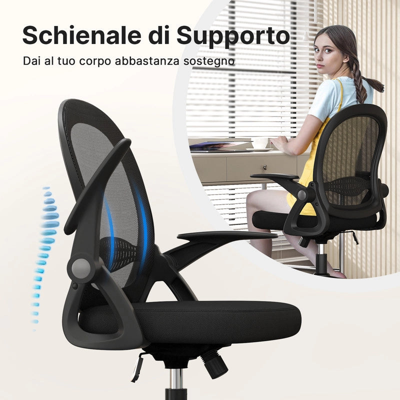 Sedia Ufficio con Supporto Lombare - RATTANTREE - Sedia Ufficio da Scrivania ergonomica Braccioli 90¡ã Regolabile - Nero
