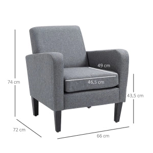 Poltrona imbottita con braccioli ergonomici e gambe in legno di gomma, tessuto effetto lino grigio chiaro 66 × 72 × 74 cm