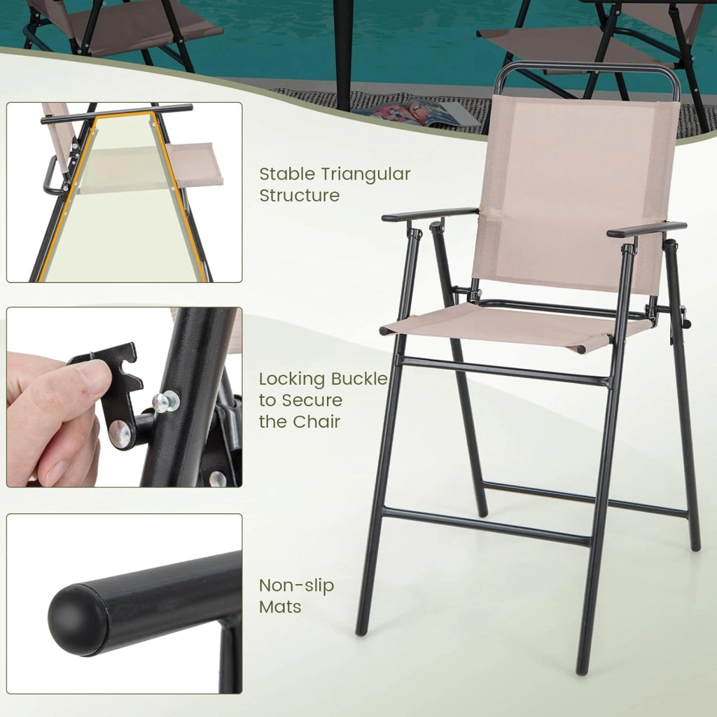 Set di 2 sedie pieghevoli per esterni, con schienale e braccioli, poggiapiedi e telaio in metallo, con tessuto traspirante, per balcone, terrazza, giardino, beige