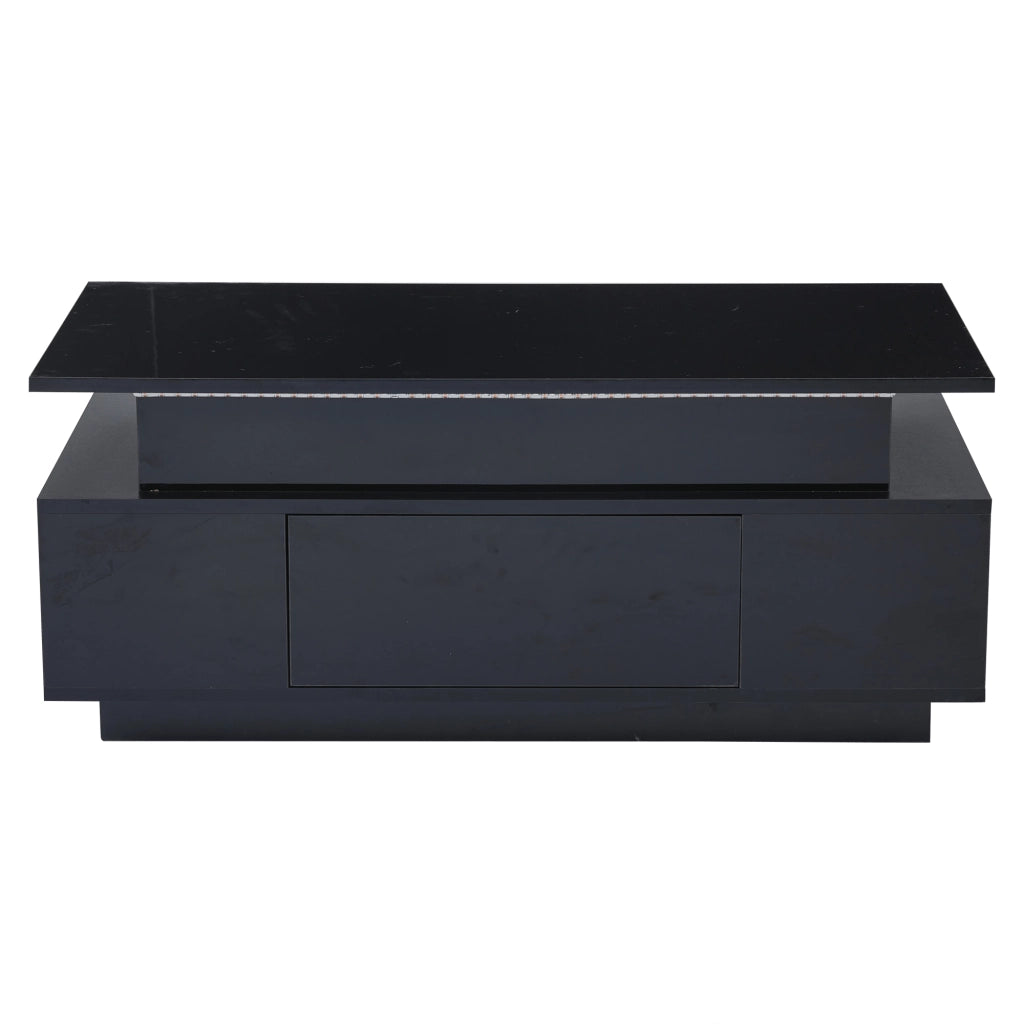 Tavolino da caff¨¨ regolabile in altezza - Zephmum- 96x45x40 cm, LED, vano nascosto, nero