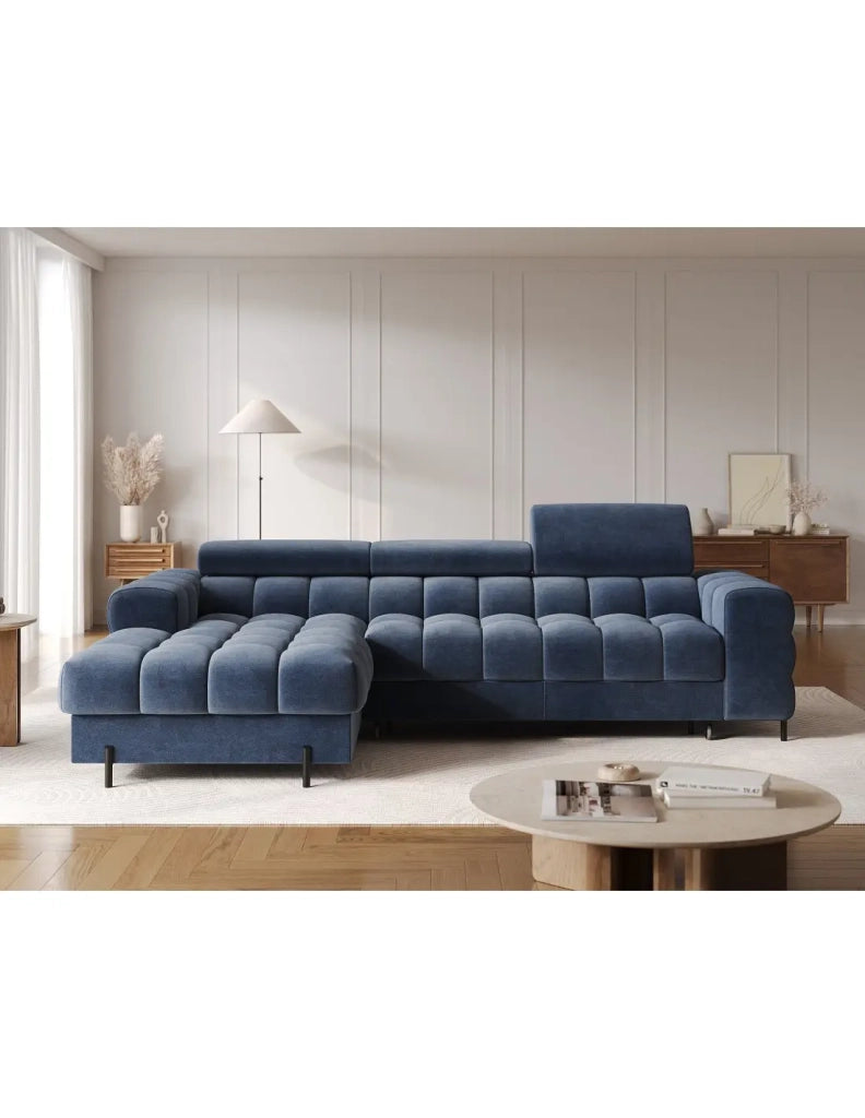 Divano angolare sinistro convertibile Blu design elegante 285x99x181cm FILTRO