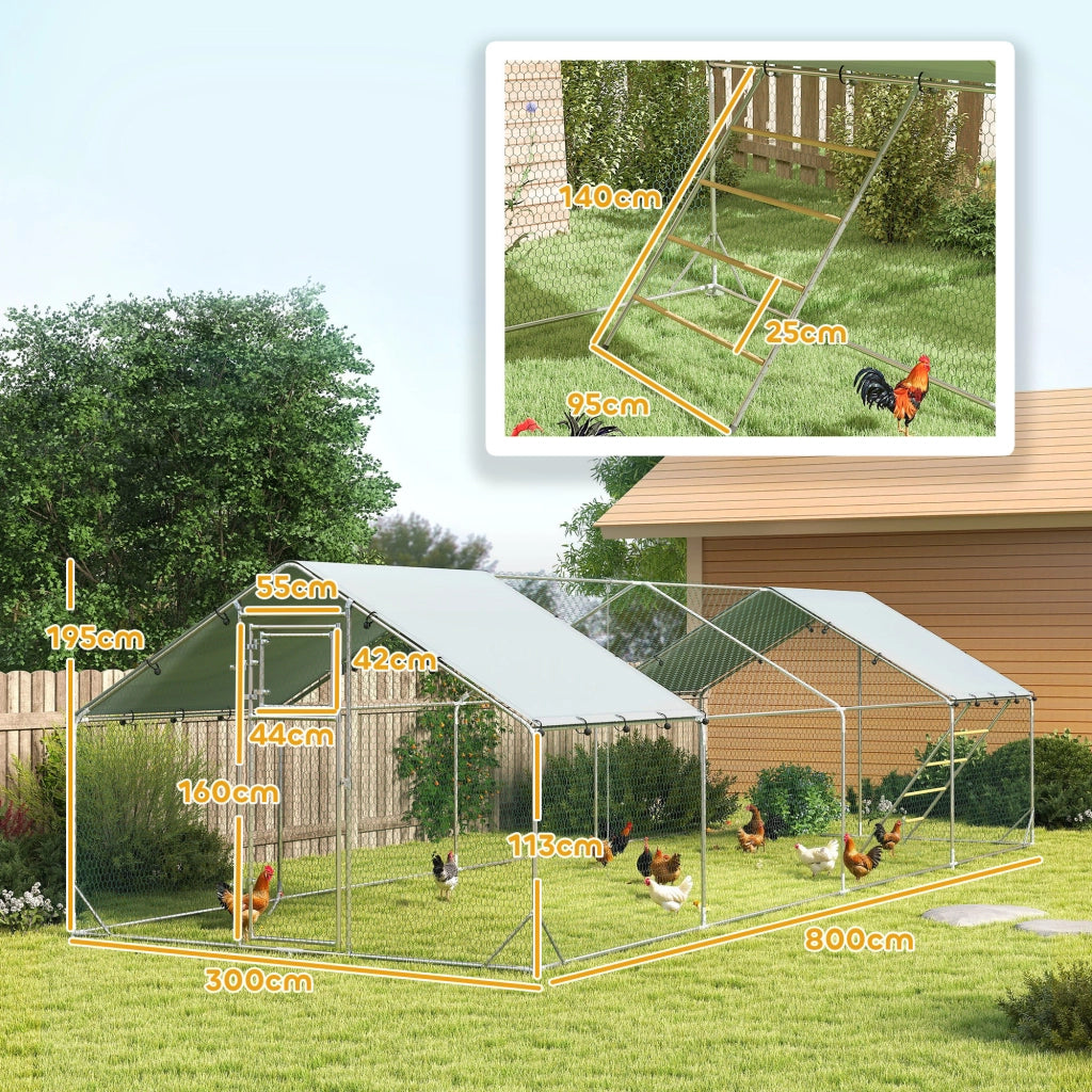 Pollaio per galline con recinto esterno, rete metallica e piano UV ¨C zephmum ¨C per 24-30 galline