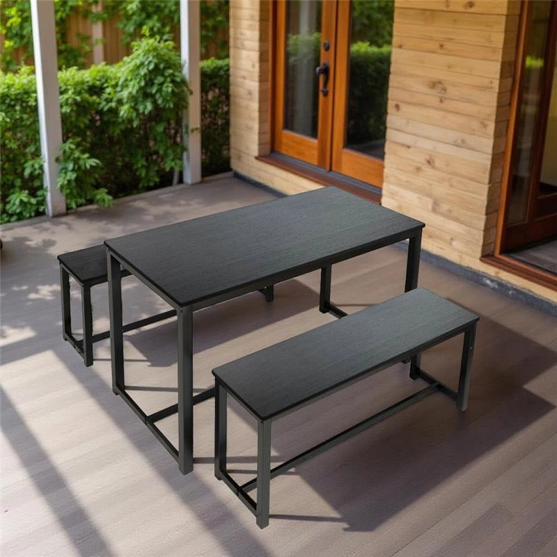 SET TAVOLO CON 2 PANCHE IN LEGNO120X60X74 CM NERO