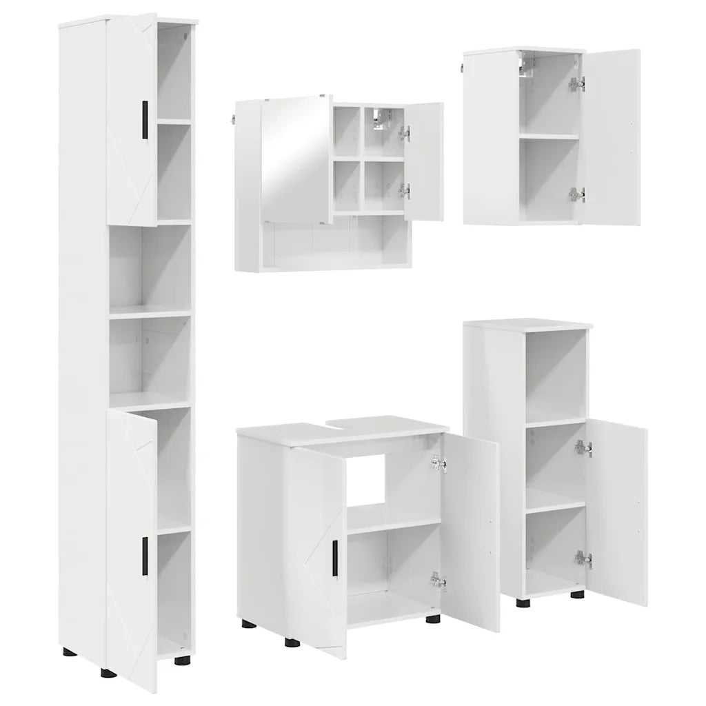 Set di mobili per il bagno con porta 5 pcs Bianco Lucido