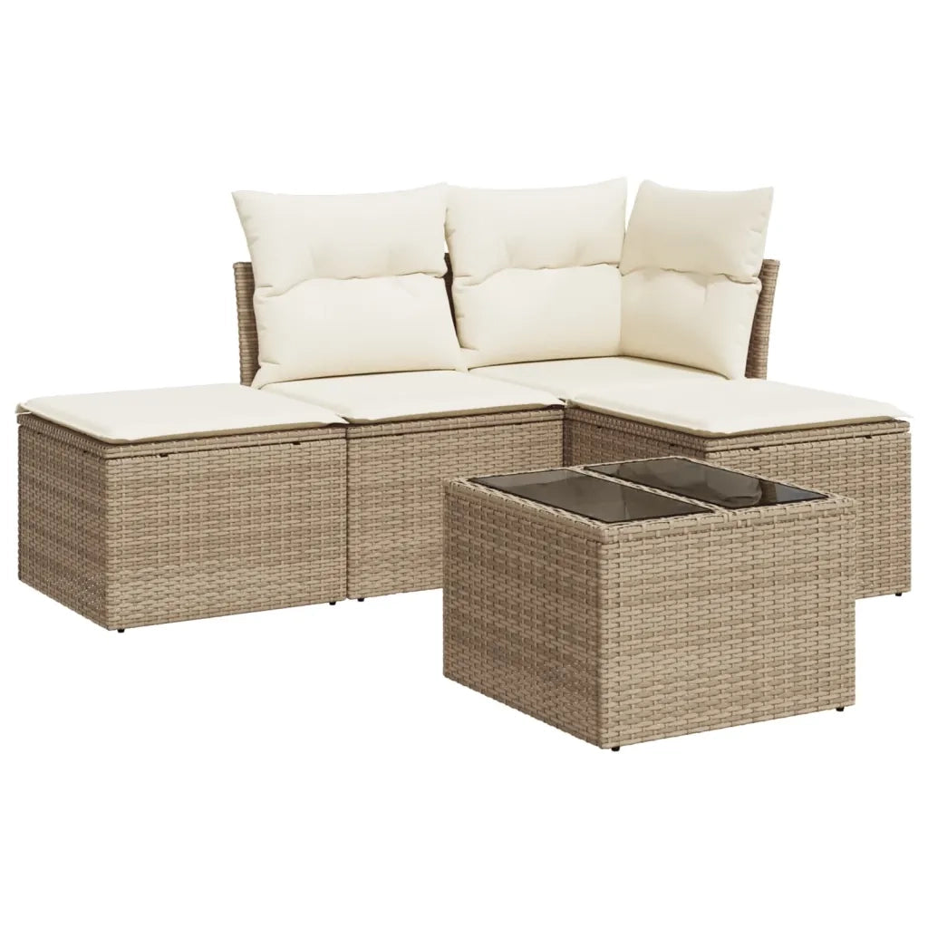 Set Divano da Giardino 5 pz con Cuscini Beige in Polyrattan 3249327