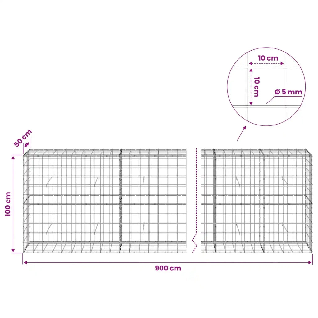 Gabione con Filo da 5 mm e Rete da 10x10 cm 900x50x100 cm 3465228
