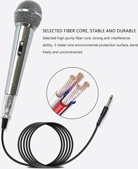 Microfono dinamico cardioidi con riduzione del rumore per karaoke con connessione su dispositivi con connettori 6,5 mm - cavo di 3 metri