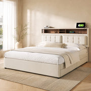 DESMIU Letto Matrimoniale 2 Posti con 4 Cassetti, USB, USB-C e Testiera Regolabile 140 × 200 cm, Senza Materasso