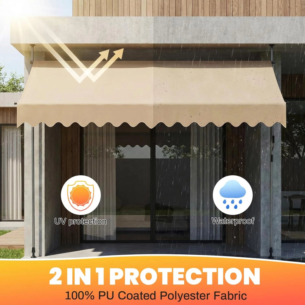 Tenda da Sole, Tenda da Balcone Avvolgibile a Barra Quadra con Manovella, Regolabile in Altezza, 300 x 120 cm, Beige